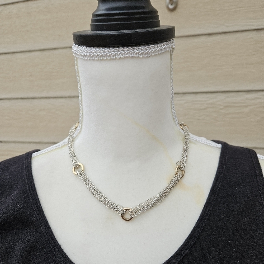 Liz Claiborne silver tone chain choker with gold tone accents